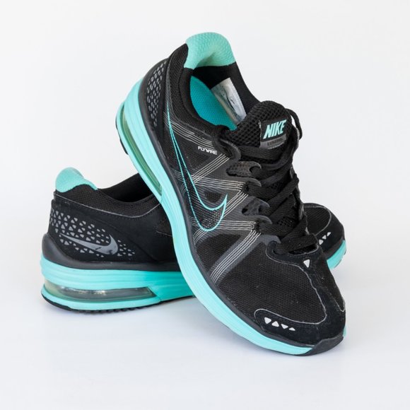 Nike LunarMX+ Flywire Women's Running Sneaker, Black / Blue, Max Air, Size 7.5 - Picture 1 of 8